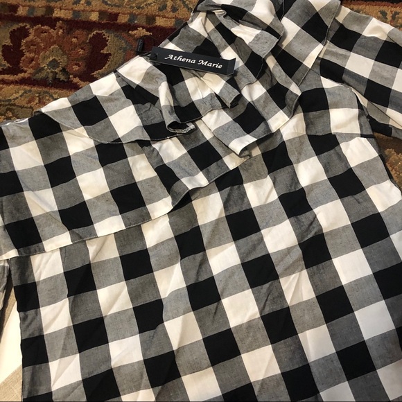 🆕 Athena Marie Slanted Off-the-Shoulder Gingham Ruffle Top - Picture 5 of 5